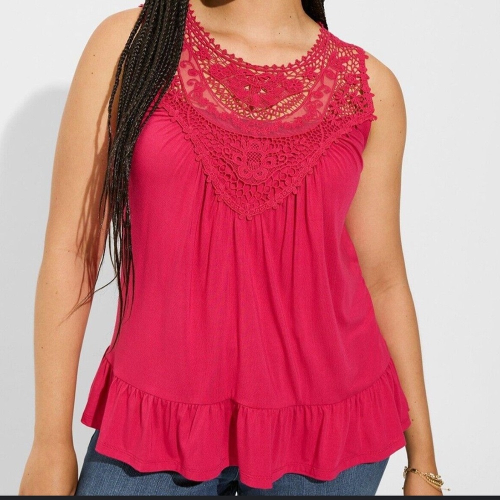 Torrid lace top super soft hot pink knit tank size 5x